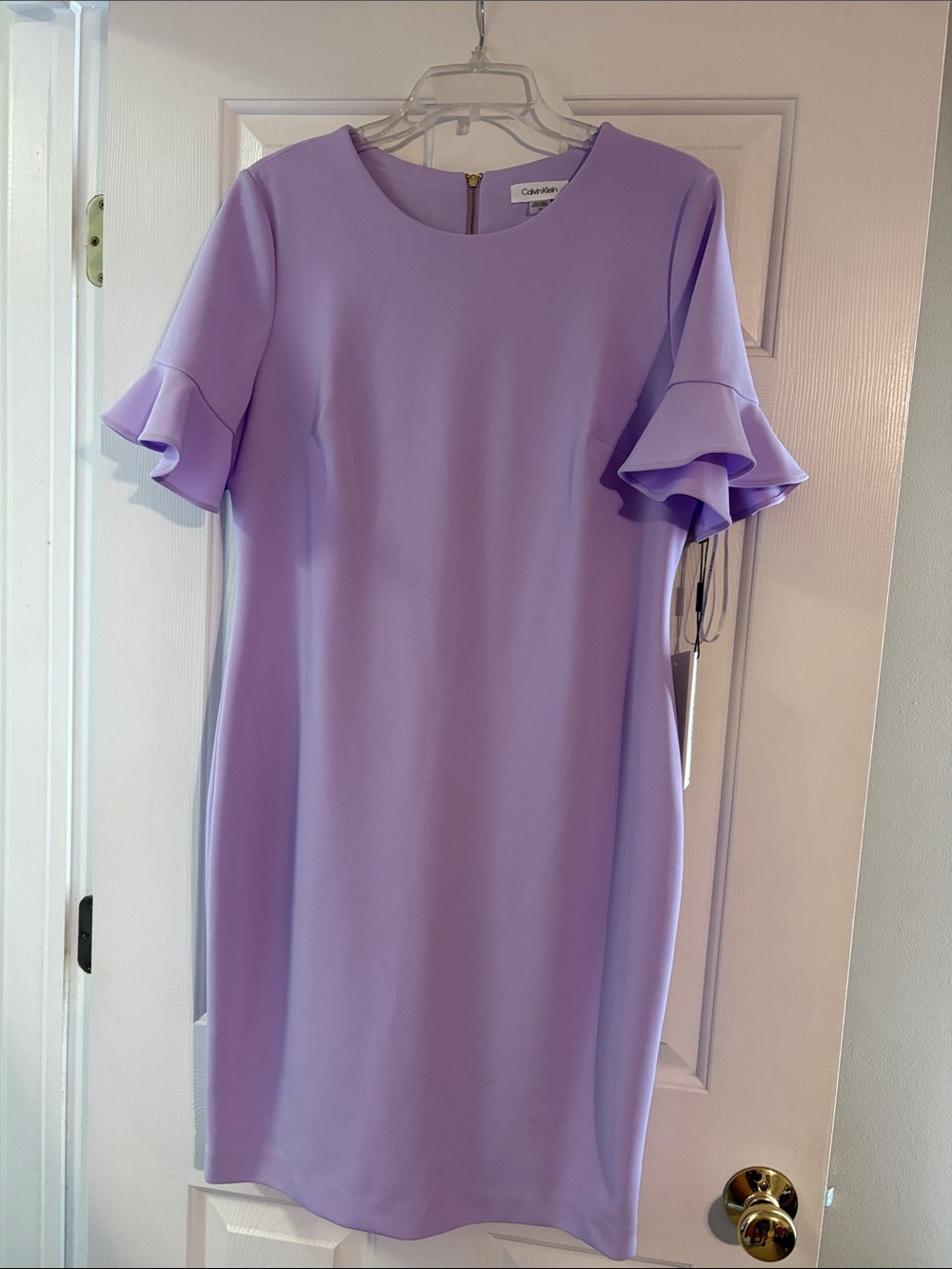 Calvin Klein Lilac Ruffle-Sleeve Midi Dress